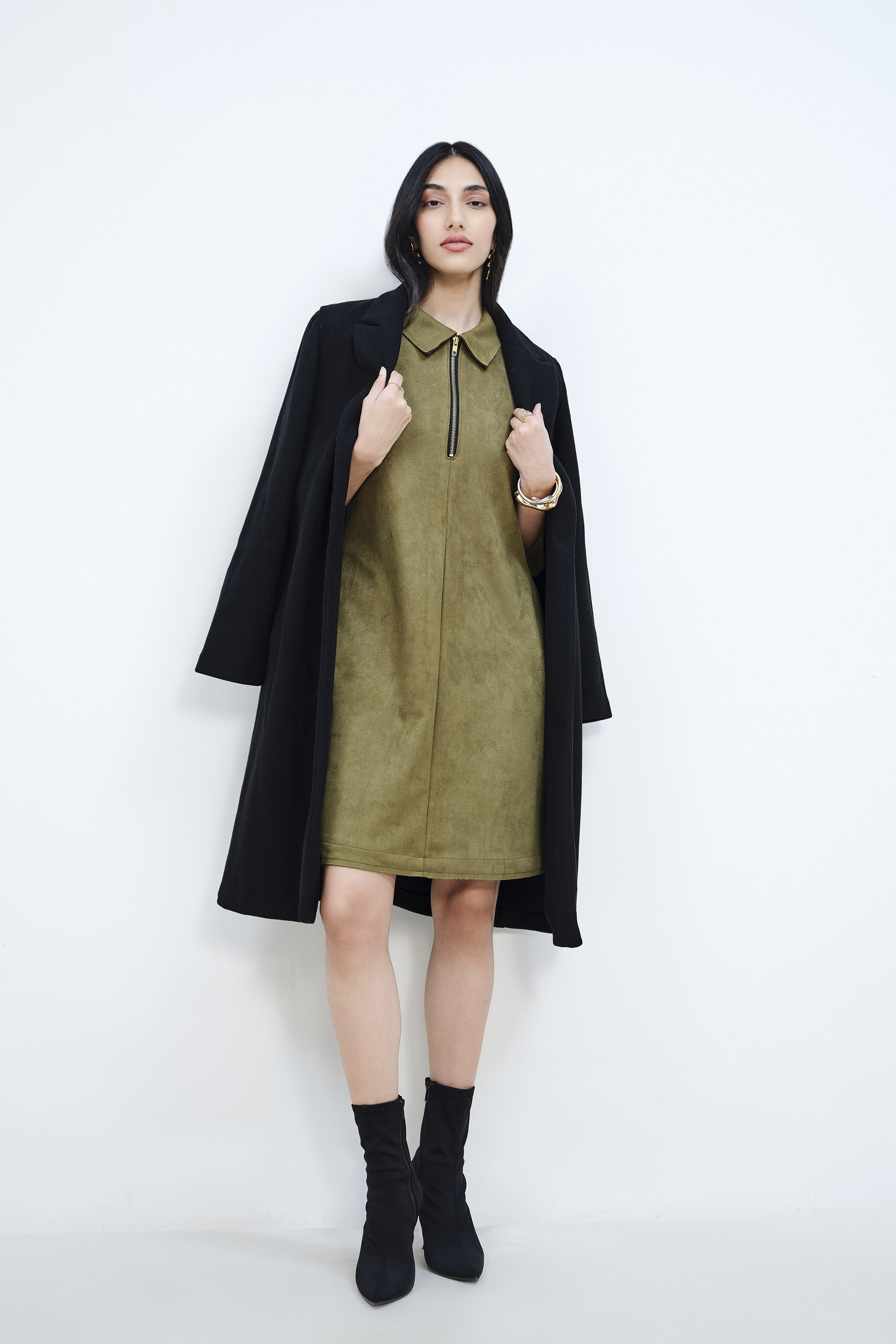 Safari Olive Suede Dress, Olive, image 4